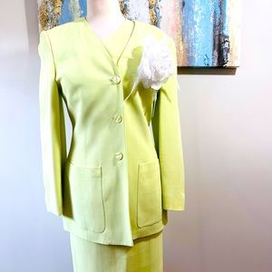 DANA BUCHMAN Women 3PCS Gorgeous Green Checkered Skirt Suit Size 10